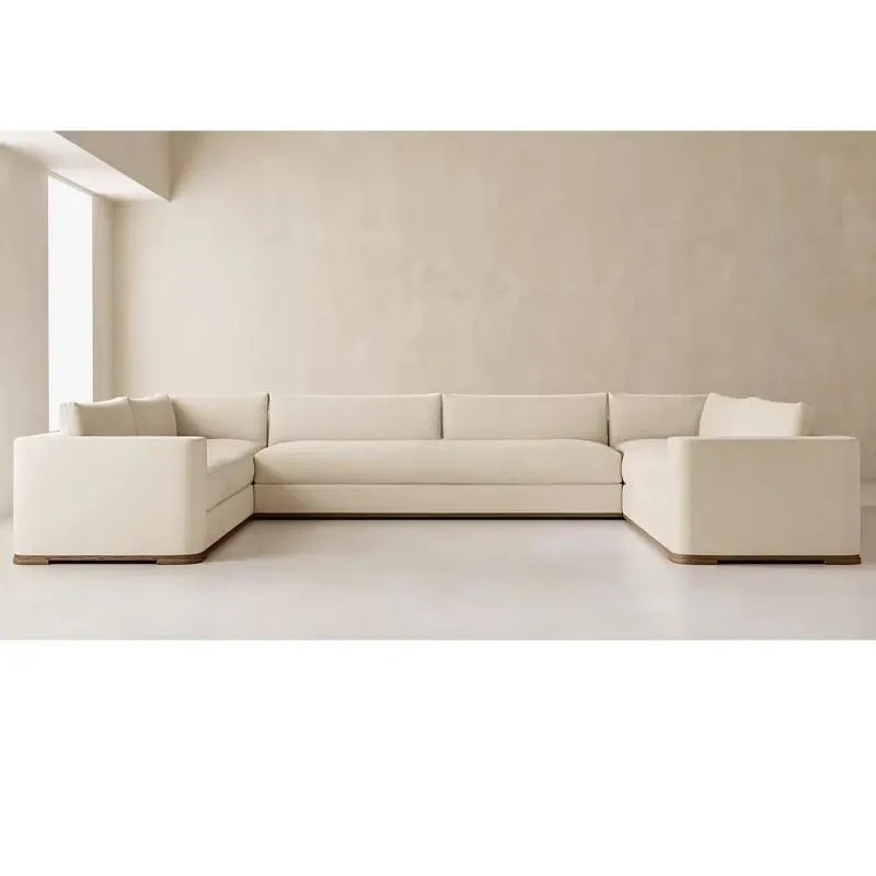 Modern modular fabric sofa with foam backrest and living room wooden legs