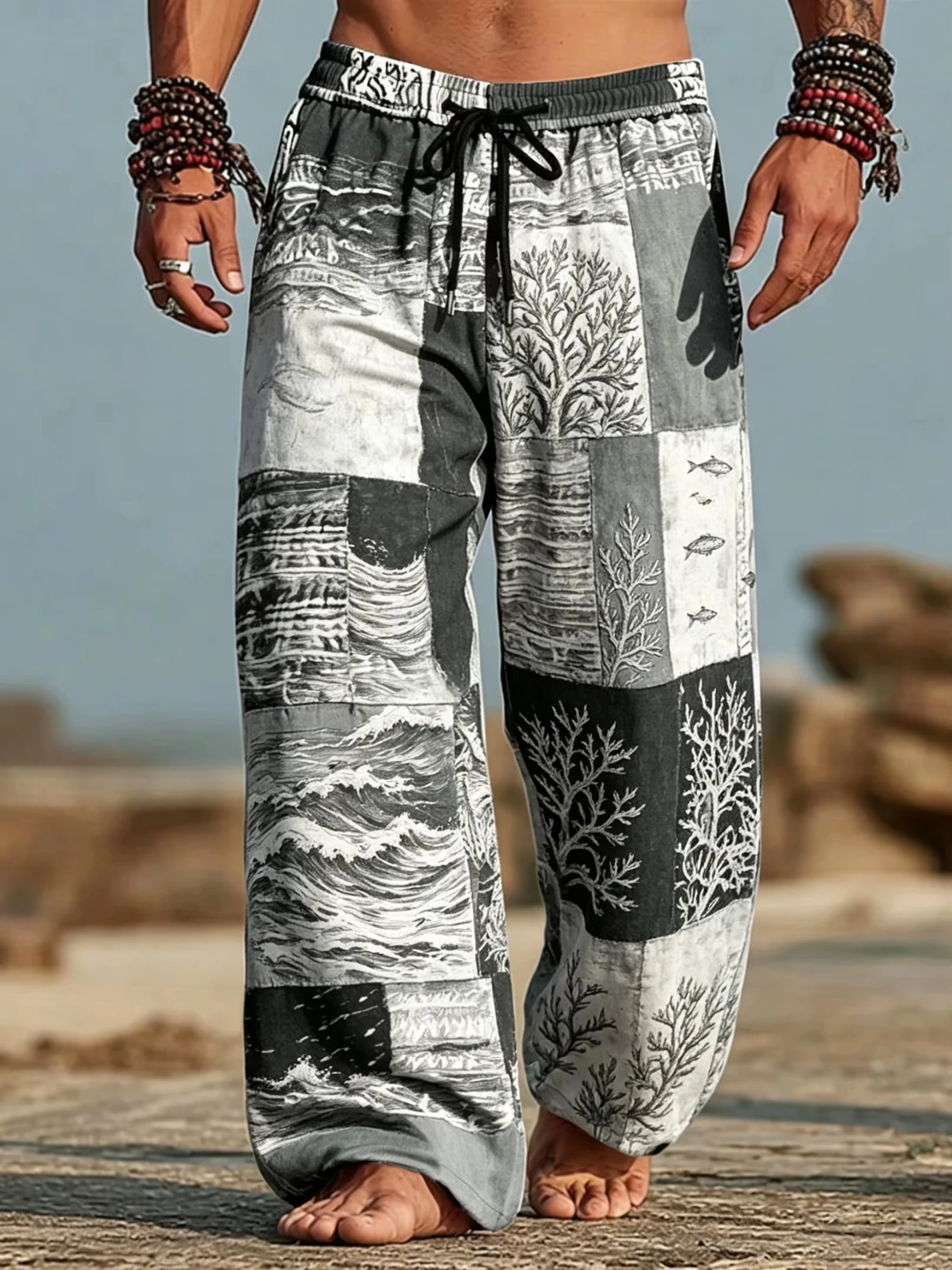 Pantalones Largos para Hombre 2026 con Cordón en la Cintura, Estampado Tribal Africano, Corte Holgado y Relajado para Primavera, Verano, Playa y Uso Diario