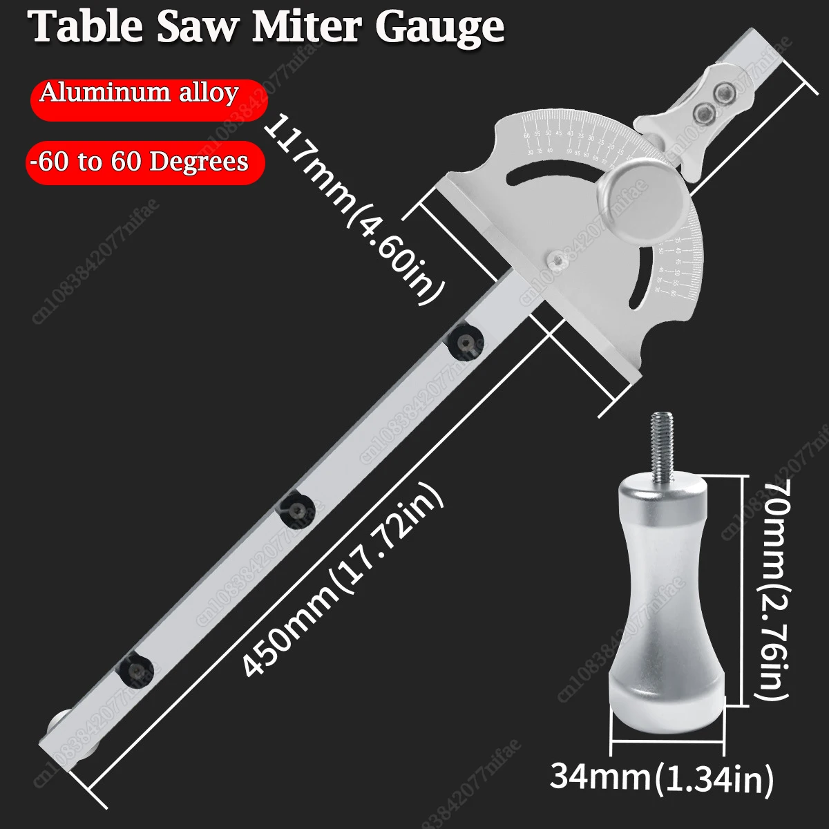 

Precision Miter Gauge - Universal Table Saw Protractor Push Handle W/ Fixed Angle Gear Shifting Hole - T Track Angle Ruler