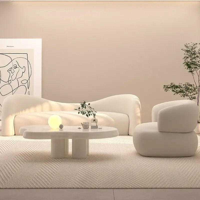 Creative light luxury beauty salon clothing store reception, modern simple cream wind curved sofa