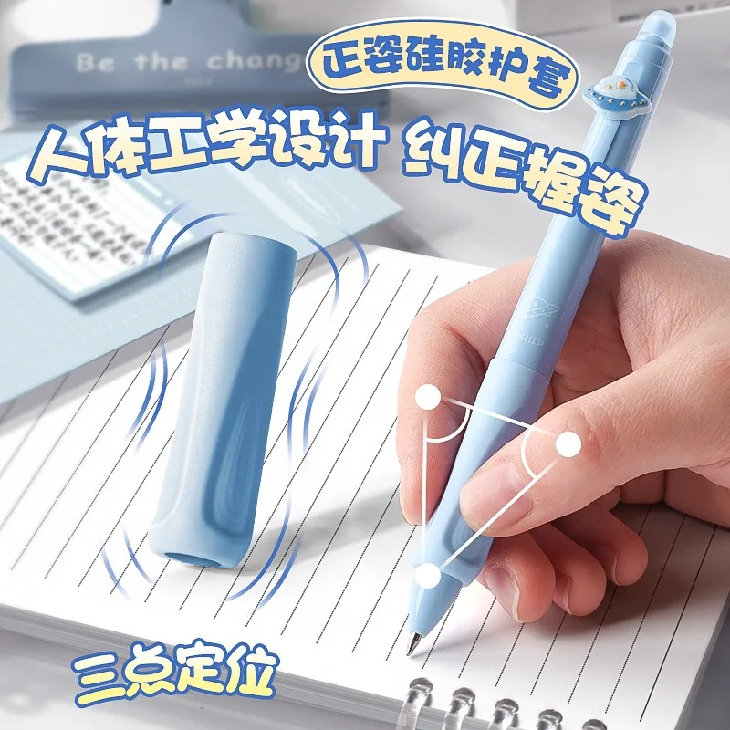 Friction Erasable Gel Pen with Ergonomic Grip Cartoon Style for Kids Crystal Blue and Black Click Pen