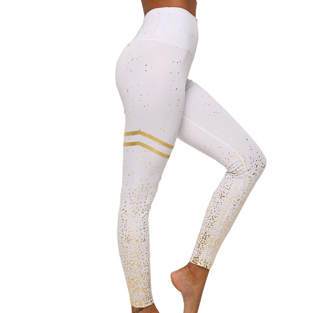 Hotsale Women Pink Rosed Gold Print Leggings High Waist Women Sportwear Clothes Black Fitness Leggins Slim pants