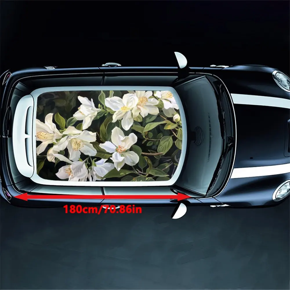 Beauty White Flower Car Roof Sticker Wrap Racing SUV Auto Accessories Packaging PVC Car Hood Graphic Decal Decoration