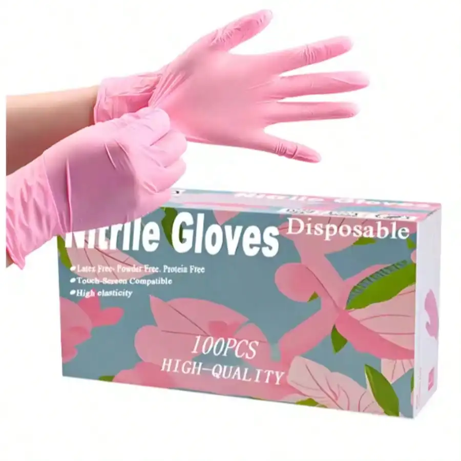 100PCS Pink Gloves Disposable Latex-Free Food For Cooking Cleaning Household Pet Care Beauty Spa Nail Tattoo Hair Dying Nitrile