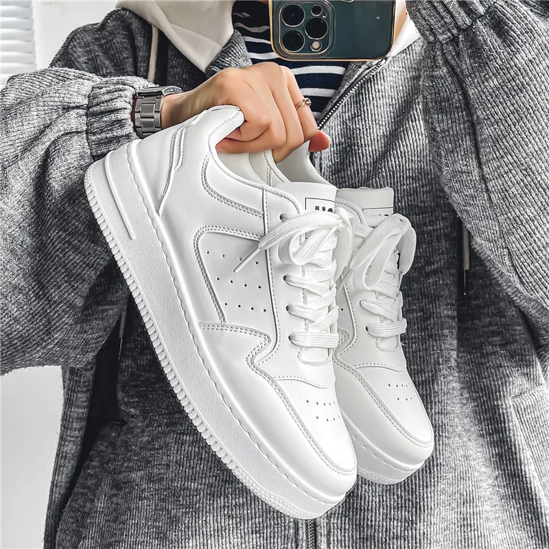 Leather Men White Classic Sneakers Breathable Comfort Casual Shoes Men Fashion Outdoor Walking Shoes Couple Footwear