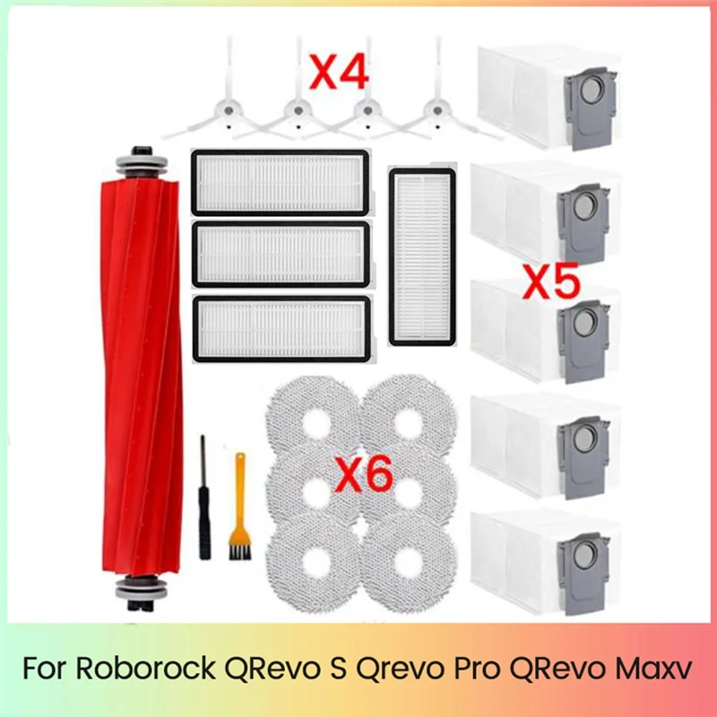 A85I-22PCS Hauptbürste Seitenbürste Hepa-Filter Staubbeutel für Roborock Qrevo S, Qrevo Pro, Qrevo Maxv Roboter Staubsauger Teile