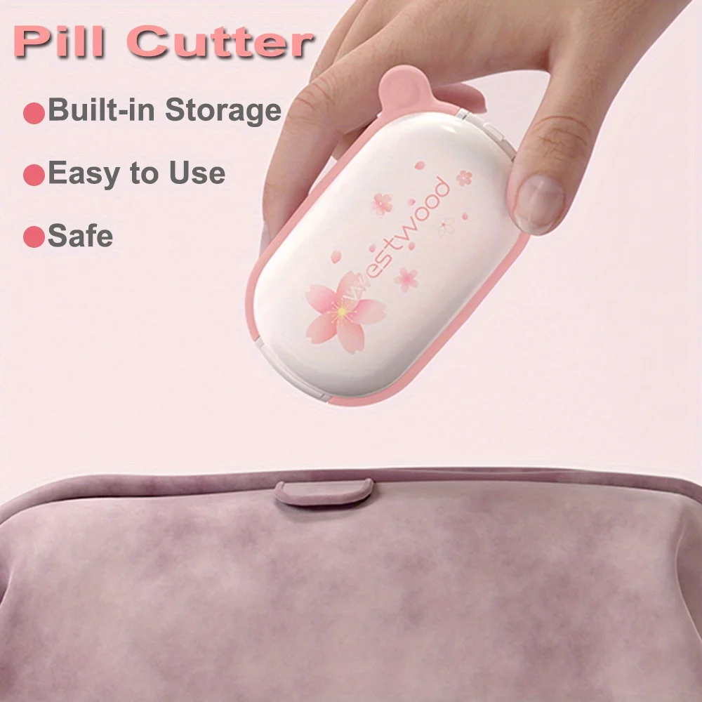 Small Pill Cutters Splitter for Small & Tiny Pills Portable Pill Crusher for Large Pills with Sharp Safe Blad Washable Pill Box