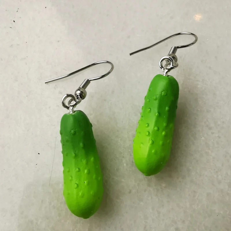 Dill Pickle Cornichon-Ohrring, Sours Gherkin Bio-Ohrringe | Schlüsselanhänger, cooler, lustiger Tzatziki-Charm, handgefertigter Y2k-Schmuck