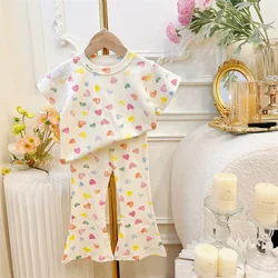 2025 Girl's T-Shirt Sets Kids Clothes Suit Baby Love Top Trousers 2-Piece Summer Sweet Cute Outfit New Children's Costume