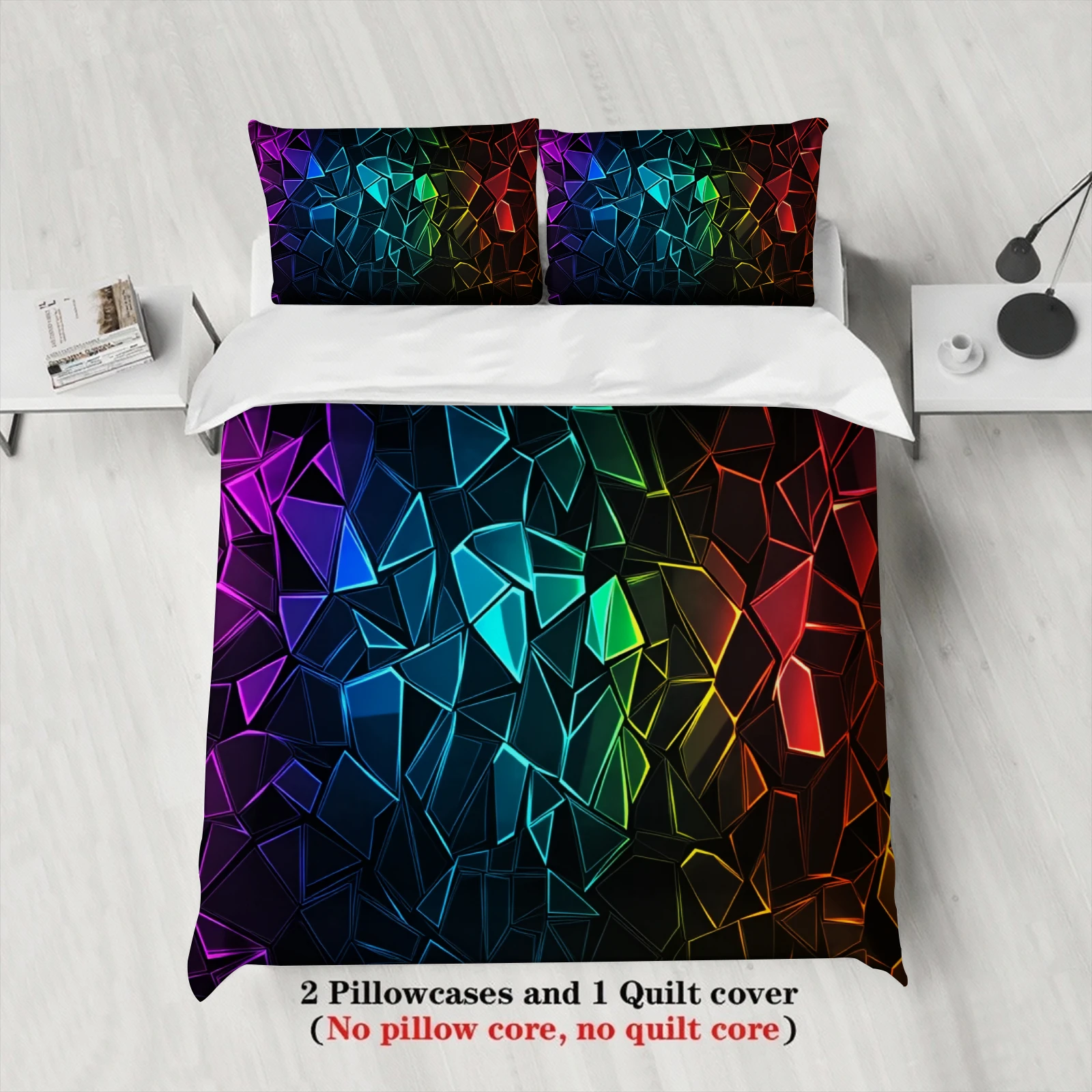 3pcs Geometric Crystal Bedding Sets 3D Printed Rainbow Pattern Duvet Cover Sets With Pillowcases No Filling Cool Visual For Teen