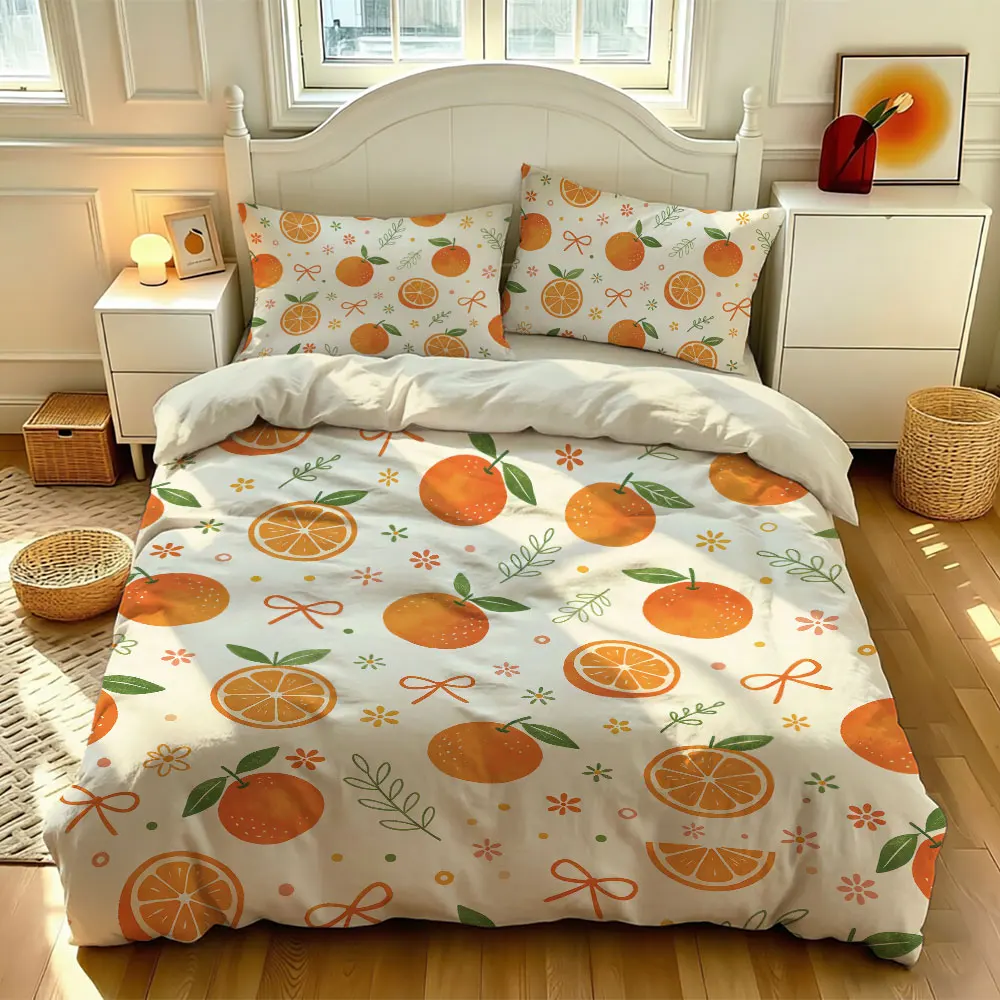 3PCS Summer Fruit Print Coreless Summer Duvet Set Multiple Sizes for Bedroom and Dormitory Bedding Decoration, Machine Washable