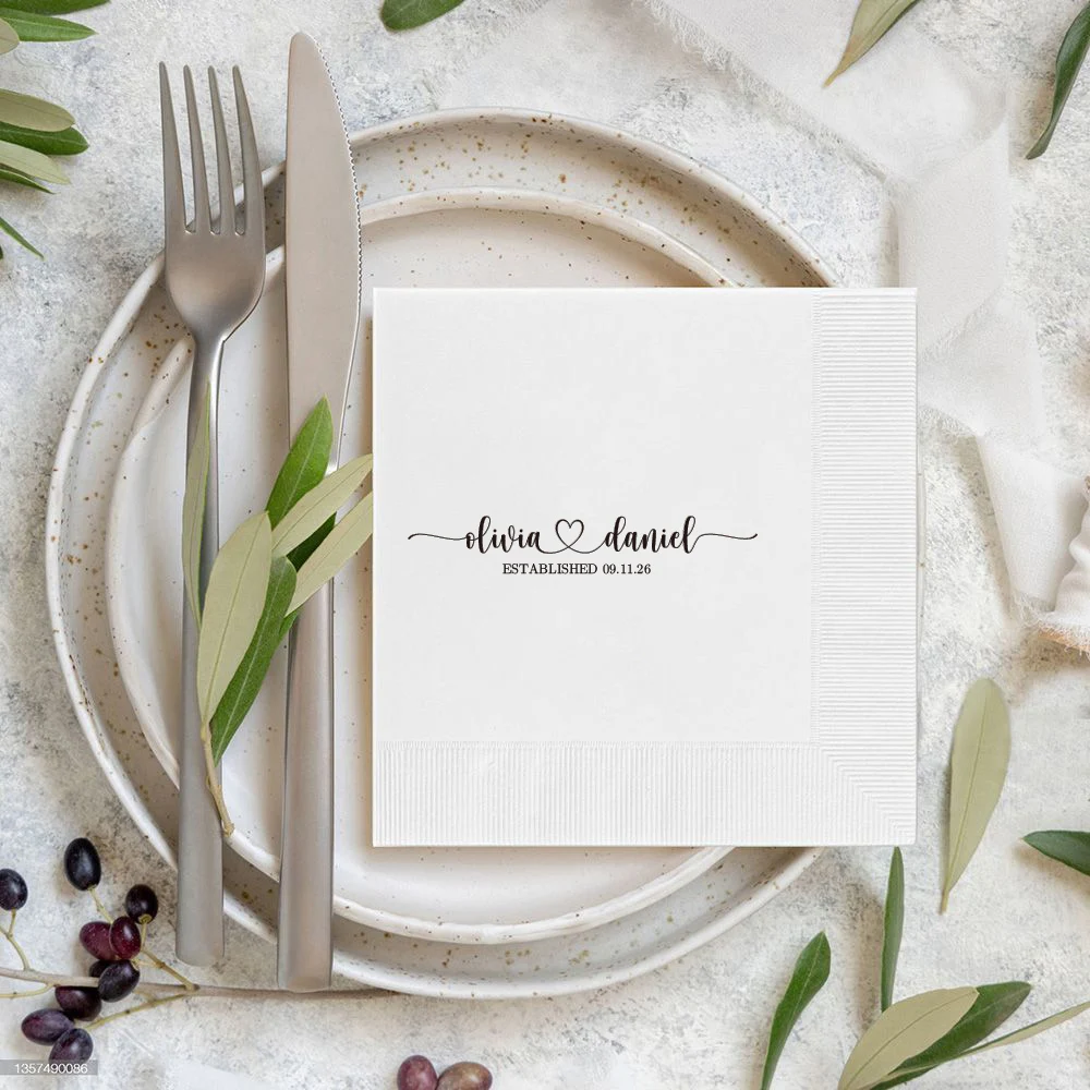 Personalized 50pcs Wedding Napkins Custom Standard/Coined Cocktail Napkins Engagement Bridal Shower Party Wedding Decoration view 6
