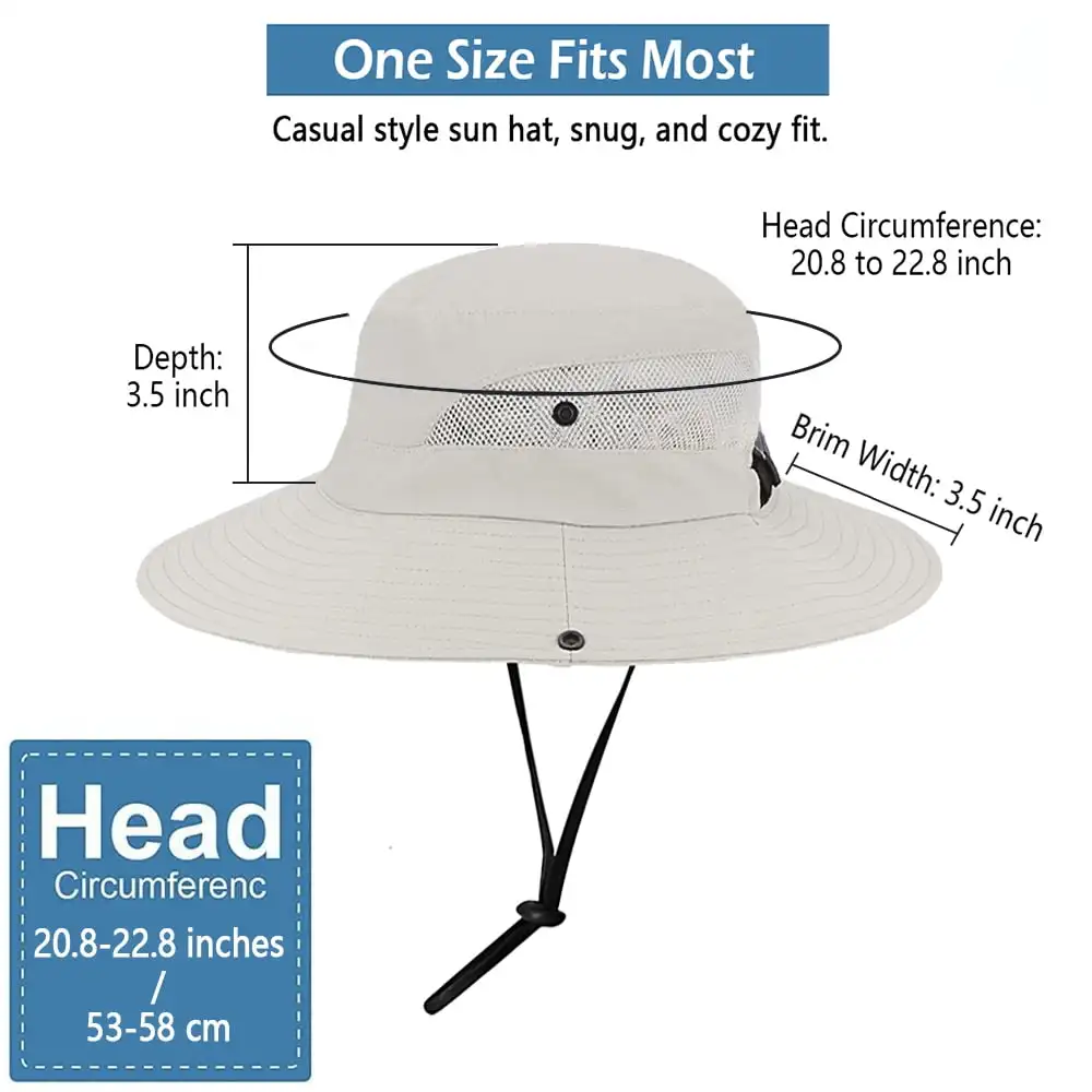 Women Sun Hat Summer Bucket Wide Brim Ponytail Boonie UV Protection Hat Foldable Cool Mesh Beach Cap, Beige