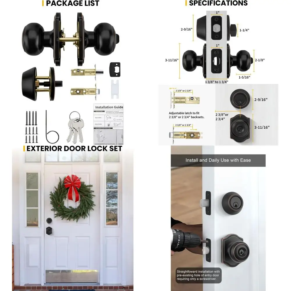 

Bronze Finish Door Knob and Single Cylinder Deadbolt, Keyed Entry Lock Set, 4-Pack