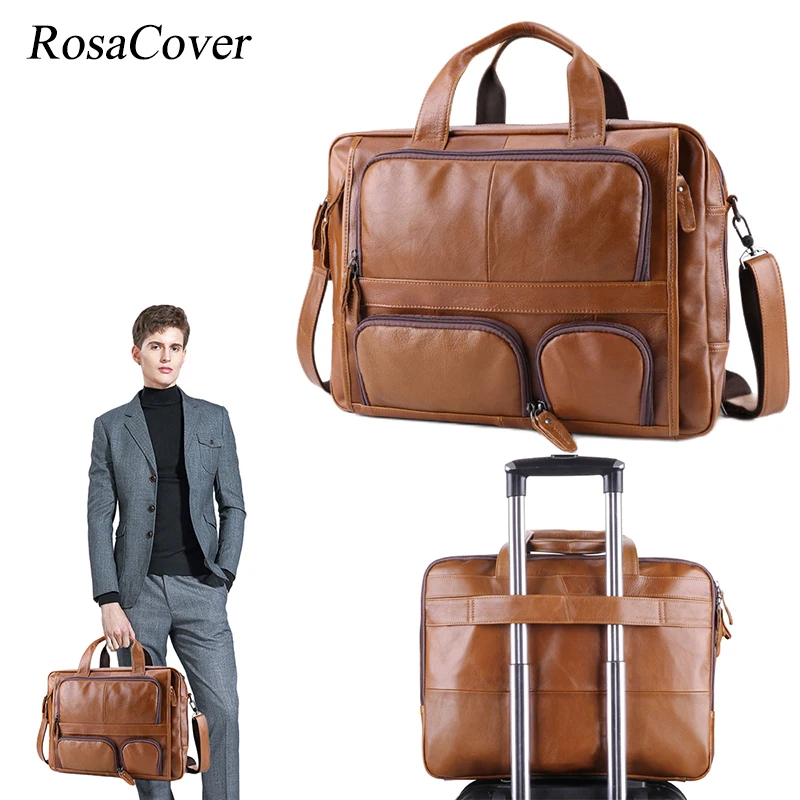 Men Genuine Leather Briefcase Business Handbag Messenger Bags Male Vintage Shoulder Bag Men's Large Laptop Travel Bags Hot