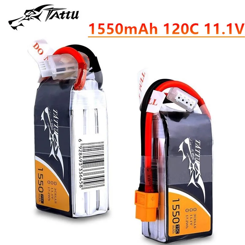 Upgrade TATTU 1550mAh 75C 3S 11.1V Lipo Battery For RC Helicopter Quadcopter FPV Racing Drone Parts 11.1V Battery With XT60 Plug