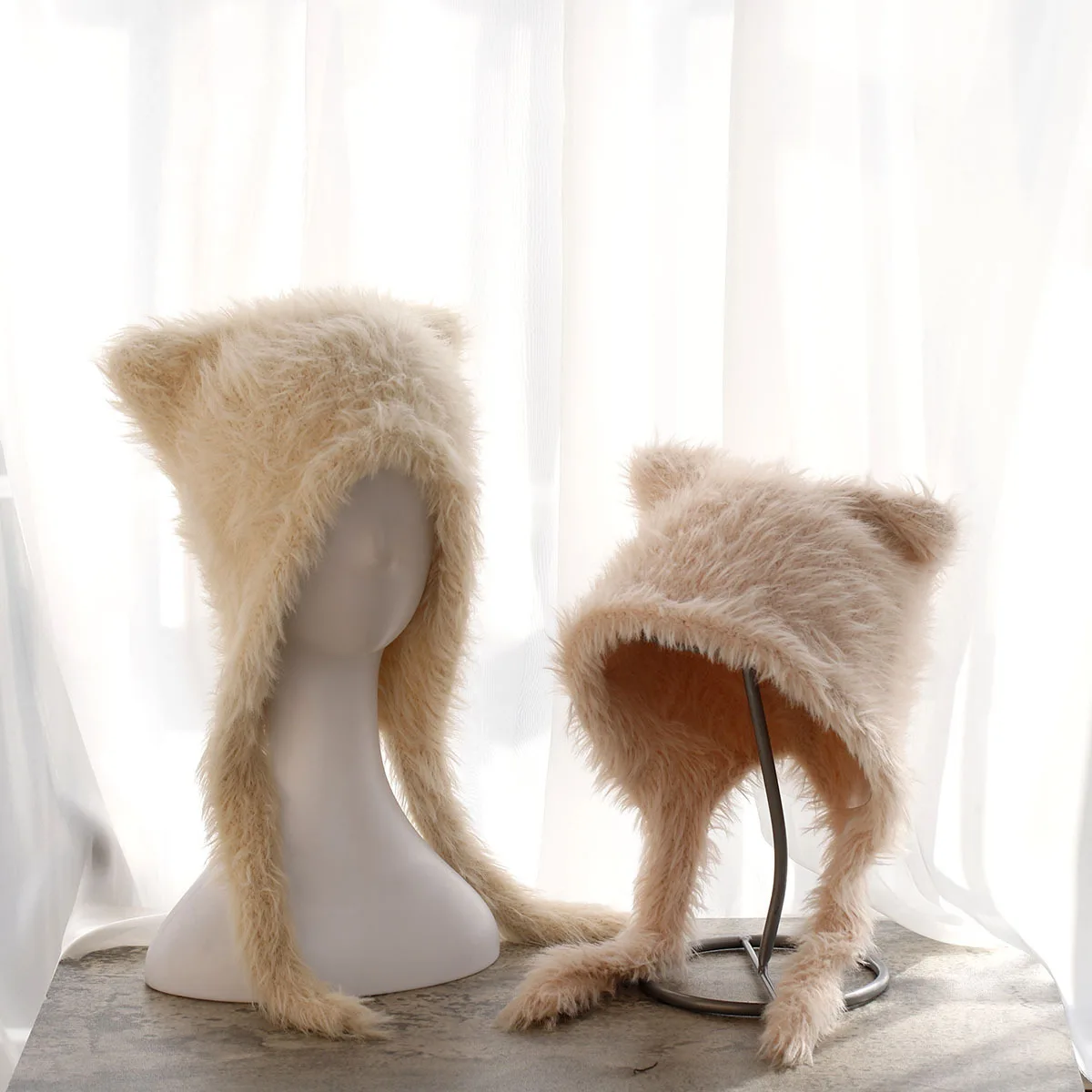 New Fashion Fluffy Beanie Spicy Girl Cute Cat Ear Hat Winter Thickened Warm Hat Bomber Ski Hat Faux Fur Knitted Hat Retro Hats