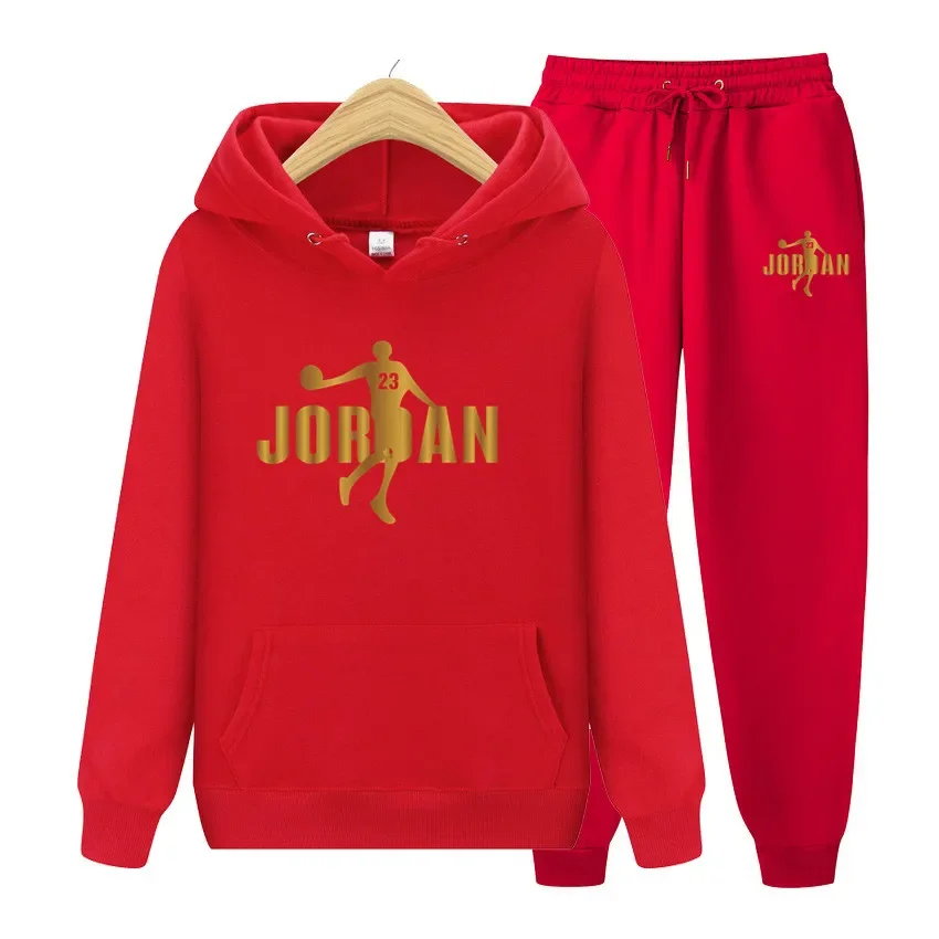 Ensemble sweat-shirt à capuche pour hommes, sports d'automne et d'hiver, adapté aux hommes et aux femmes, vêtements de sport décontractés en laine pour l'extérieur, 2 pièces