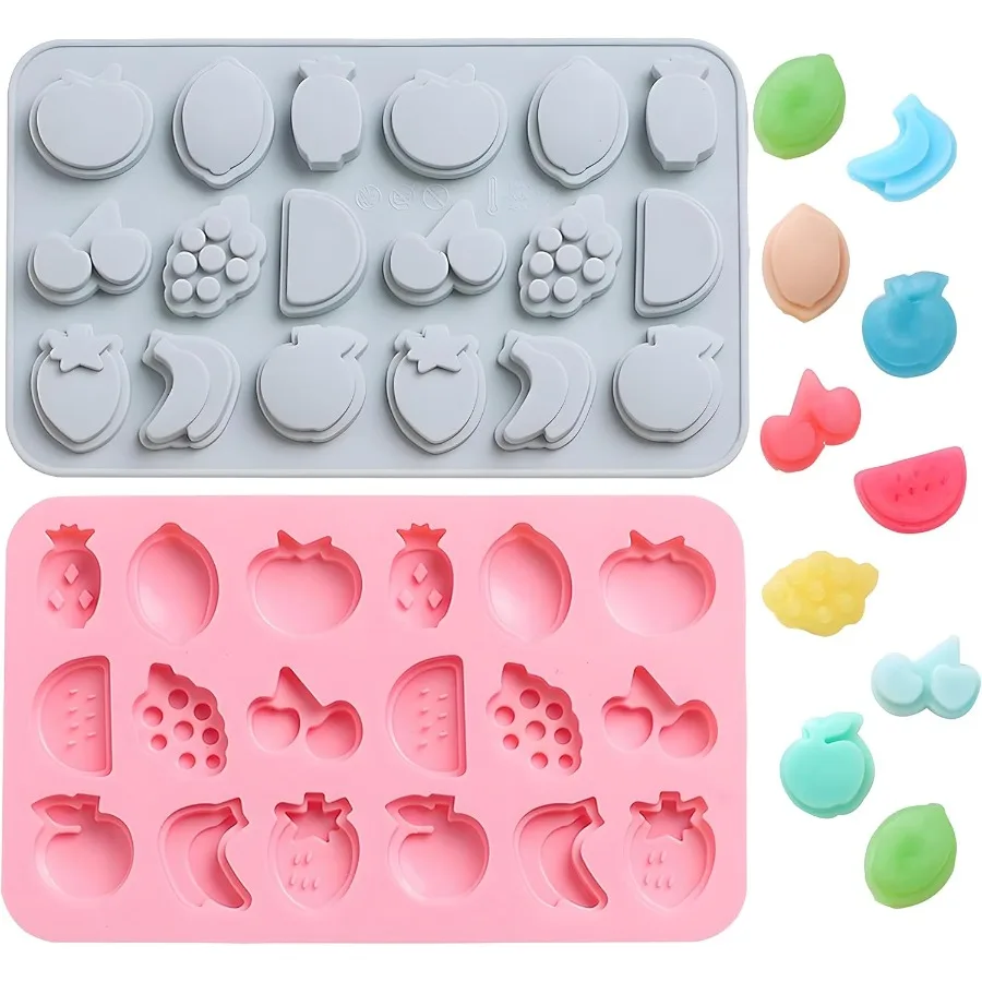 

Силиконовые формы для конфет в форме фруктов, антипригарная форма для украшения торта для твердых конфет, шоколадных кубиков льда, клейкая карамель, гашь, 2 шт.