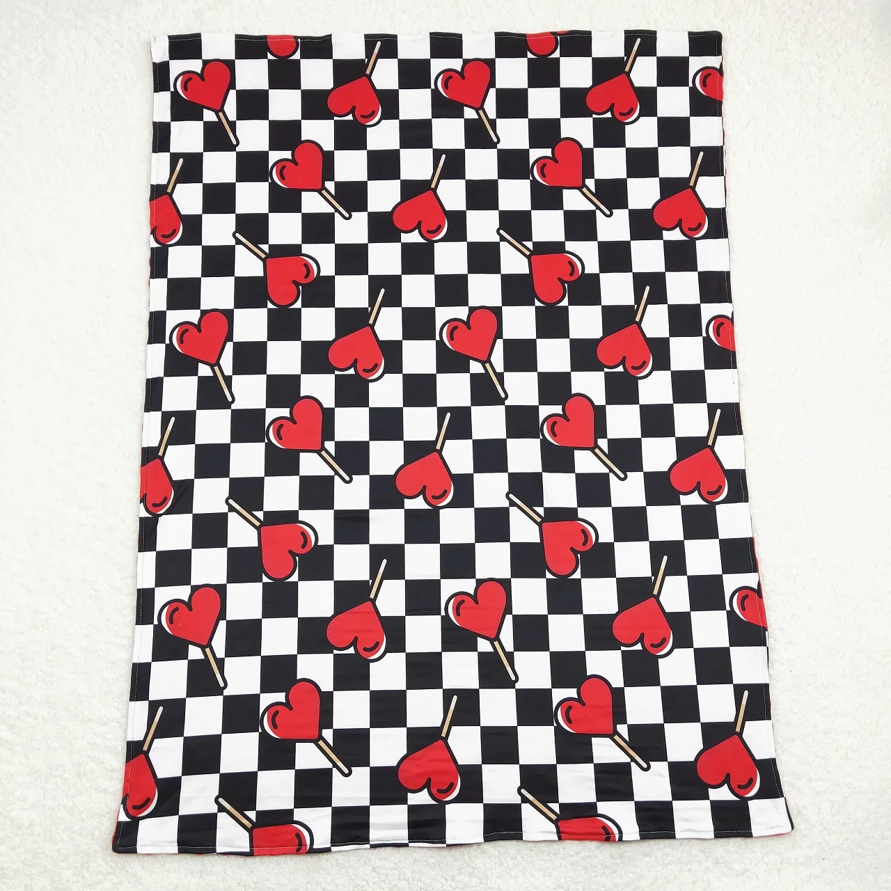 Wholesale Children Thin Quilt Baby Boy Girl Kids Bedding Fleece Toddler Valentine's Day Red Hearts Checkered Flannel Blanket