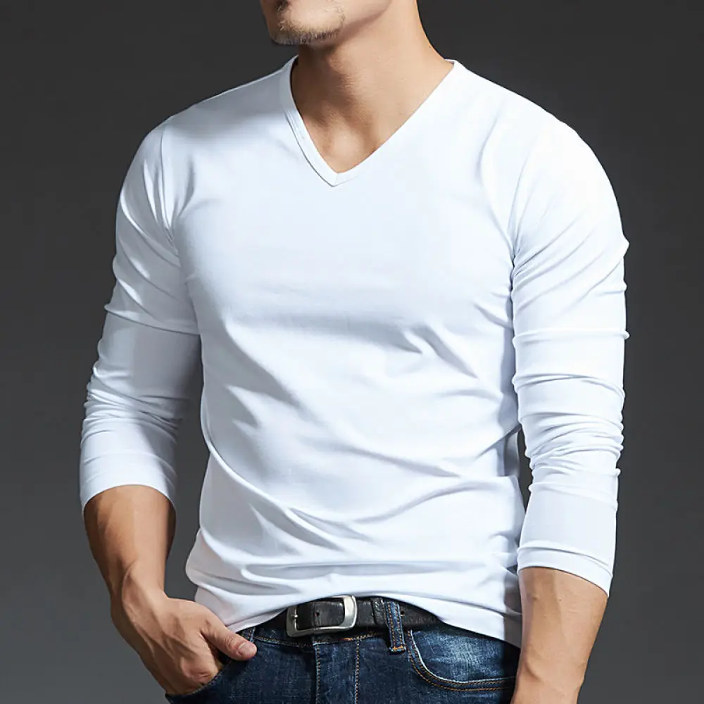 Mens Slim Fit V Neck Long Sleeve T Shirt Dark Gray Base Layer Casual Pullover Tops Comfortable Stretchy Soft Tee