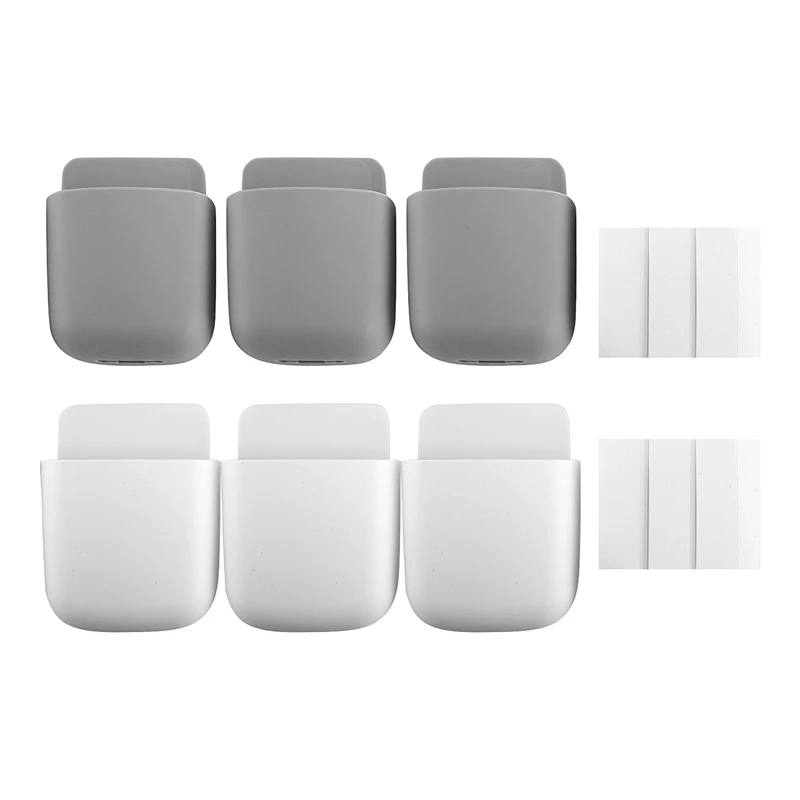 6 Pcs Self-Adhesive Wall Beside Table Mount Remote Control Phone Pencil Makeup Brushes Glasses Holder Storage Box