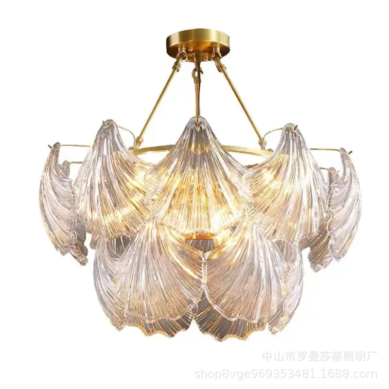 

New post-modern light luxury living room chandelier simple atmospheric crystal dining room shell French bedroom lamp