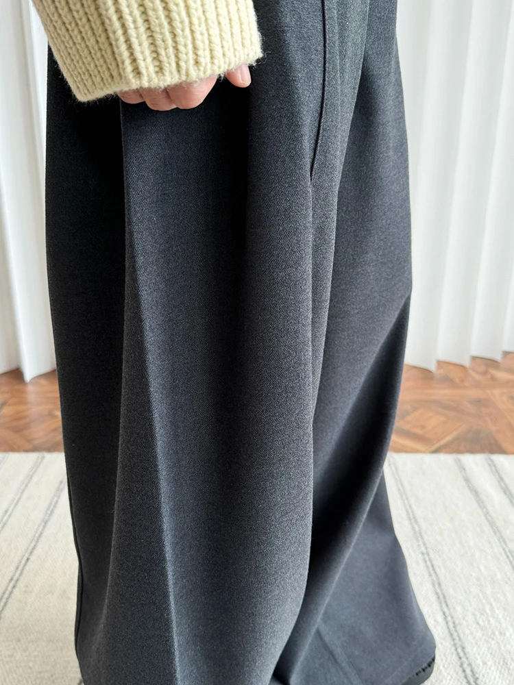 [EAM] High Waist Gray Brief Shaped Long Wide Leg Elegant Pants New Trousers Women Fashion Tide Spring Autumn 2024 1DH8413