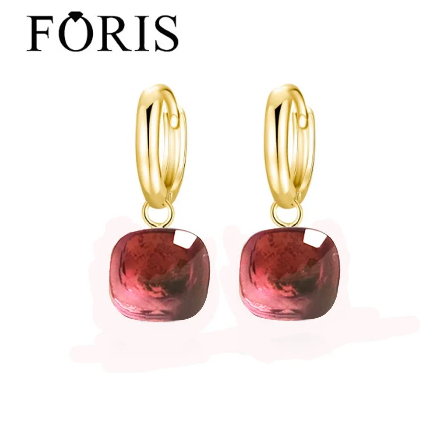 FORIS 925 Sterling Silver Plated Gold Crystal Earrings For Women\'s Best Gift Sweety Candy Earrings 19  Colors