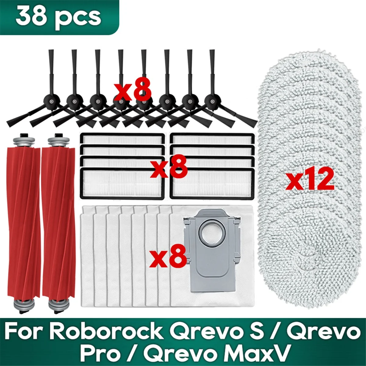 For Roborock Qrevo Pro/ Qrevo MaxV/ Qrevo S Robot Vacuum Cleaner Main Side Brush Hepa Filter Mop Cloth Dust Bags Parts