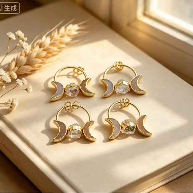 WT-P1255 WKT Wholesale Generous Natural Stone Jewelry Moon Round Shape For Women Pendant