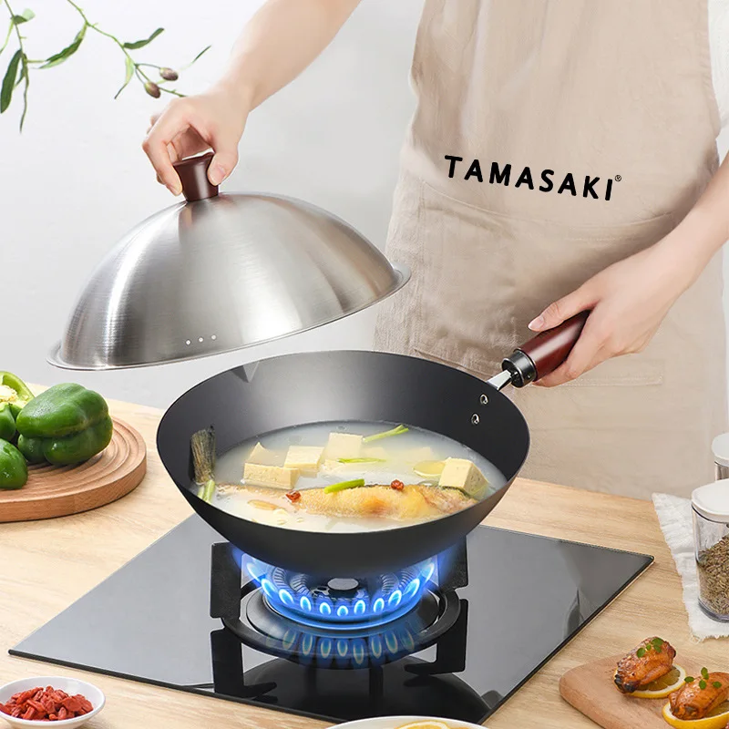 Japanese Style Without Coating And Oil Fume Stir Frying Pan Extremely Iron Pot Multifunctional Steaming And Frying Pot Cookware