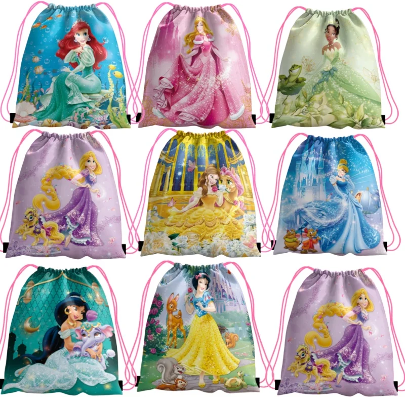 8/32pc Princess Birthday Party supplies Snow White Beauty Ariel Cinderella Drawstring Bag Snacks Party candy gift bag decoration