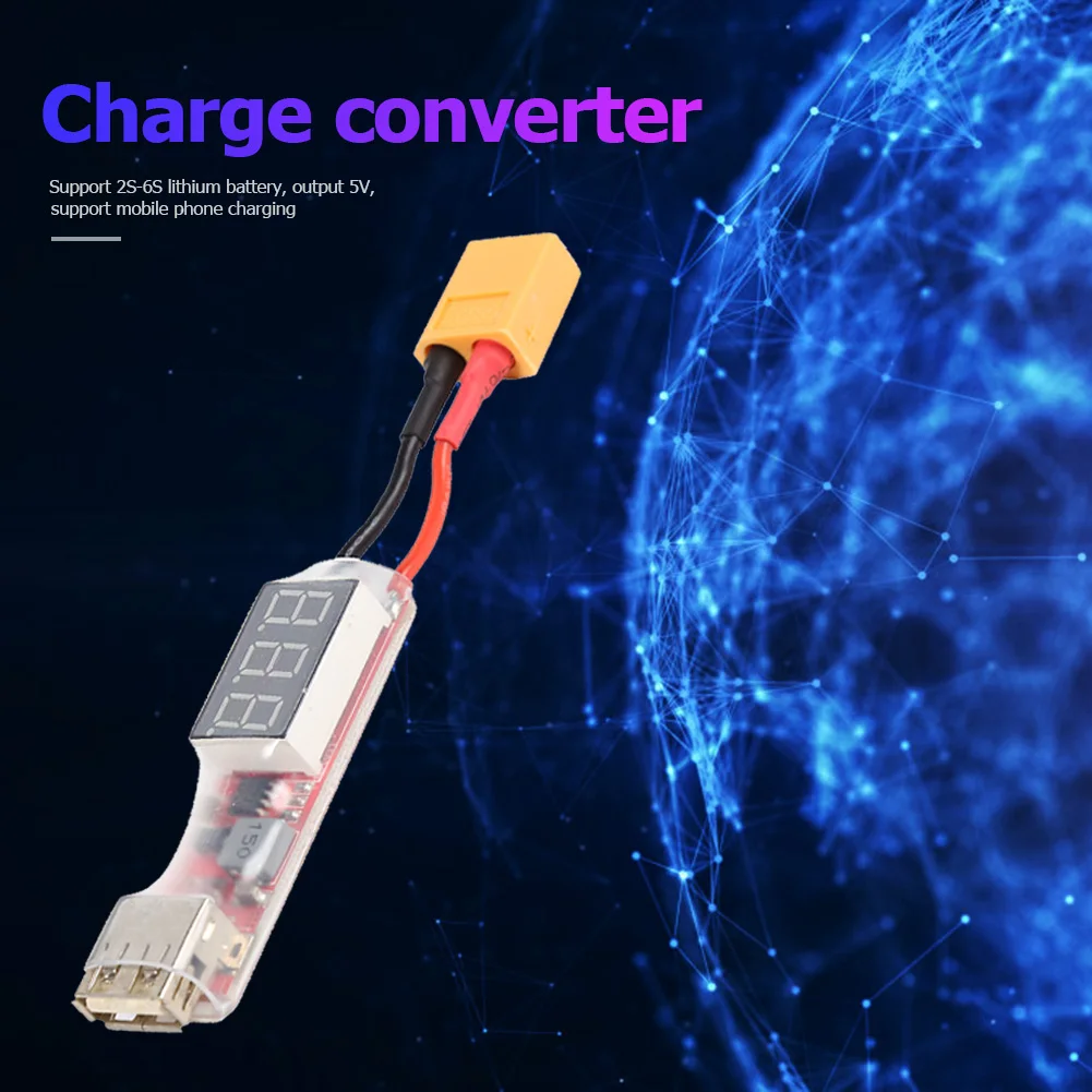

Digital Display 2S-6S Lipo to USB Charger Converter with T/XT60 Plug Connector