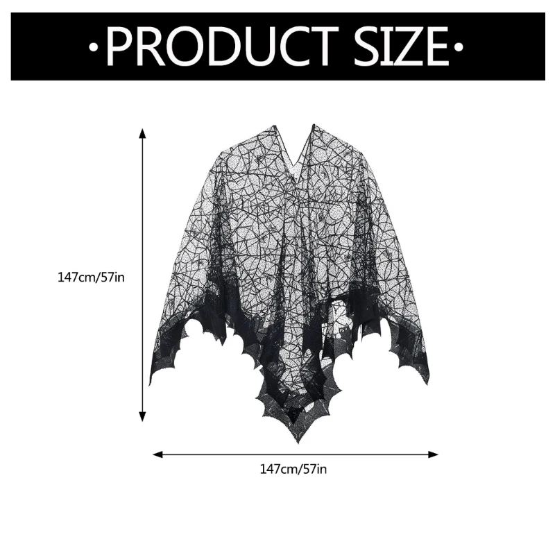 Женская шаль для Хэллоуина, элегантное пончо, темная шаль с пауками для вечеринки, пончо с пауками, большая накидка, сексуальное