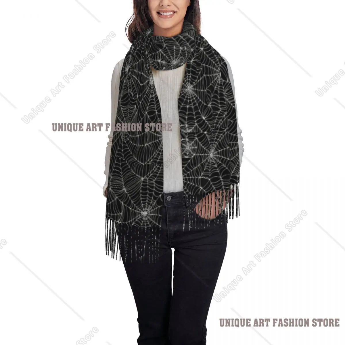 Custom Print Spider Web Pattern Scarf Men Women Winter Warm Scarves Shawls Wraps