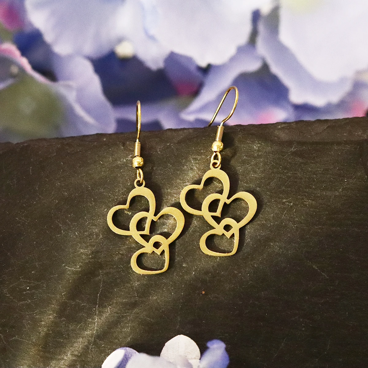 Kinitial Simple Classic Style Stainless Steel Hollow Out Heart Dangle Earrings For Women Valentine's Day Fashion Jewelry