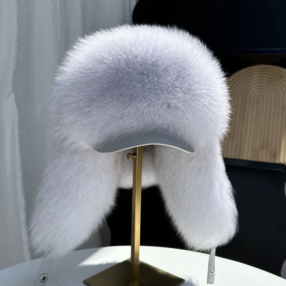 New 100% Genuine Fox Fur Ear-Protecting Hat Men Real Raccoon Fur Hat Women Winter Warm Fur Real Sheep Leather Snow Hat