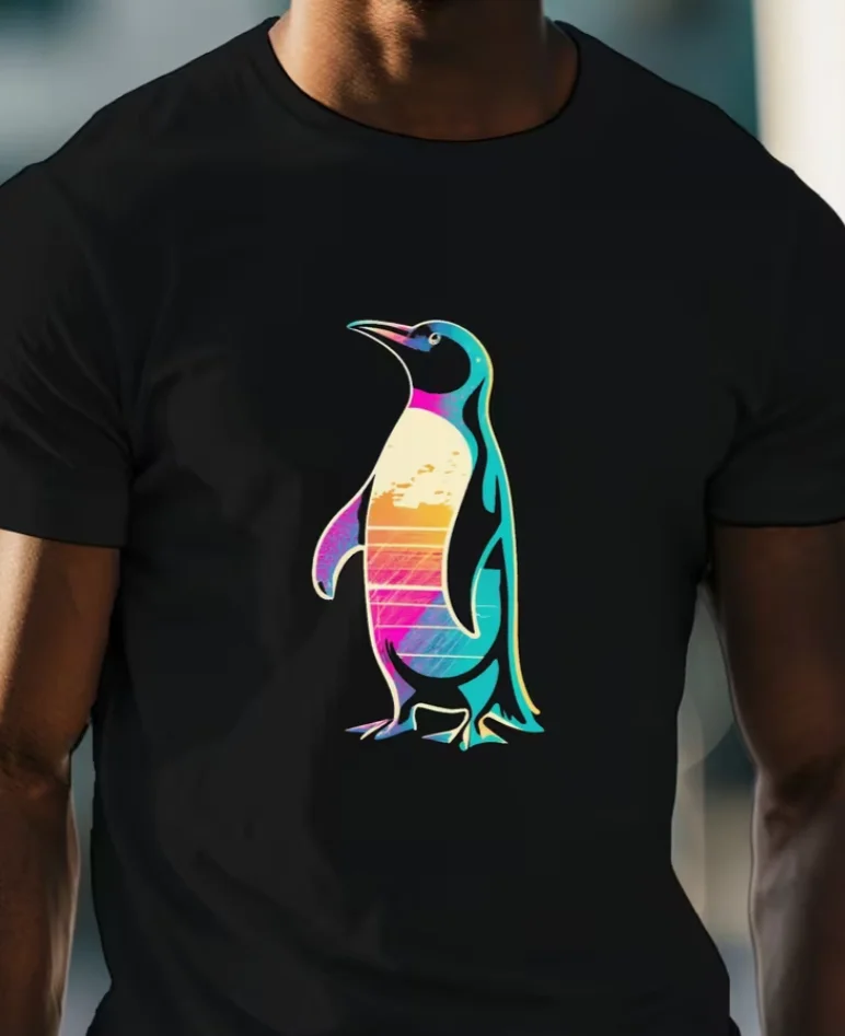 Big & Tall Men's Summer T-Shirt - Vintage Penguin Sunset Graphic, Casual Short Sleeve Tee PLUS SIZE T-Shirt