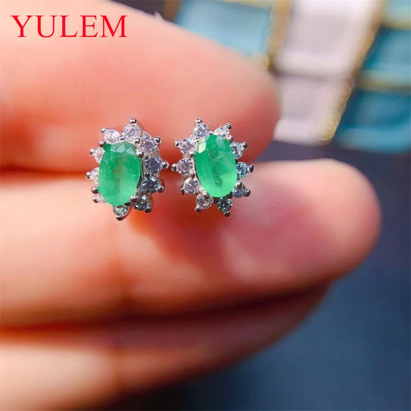 5*3MM Natural Emerald Earrings 925 Silver Stud Earring for Women 925 Sterling Silver Cute Gift Prevent Allergy Fine Jewelry