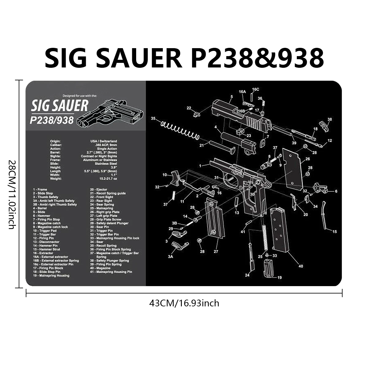 Tactical SIG SAUER Gun Cleaning Rubber Mat P220 P226 P229 P250 P320 P365 P238 SP2022 Gunsmith Armorers Disassembly Repair Tool