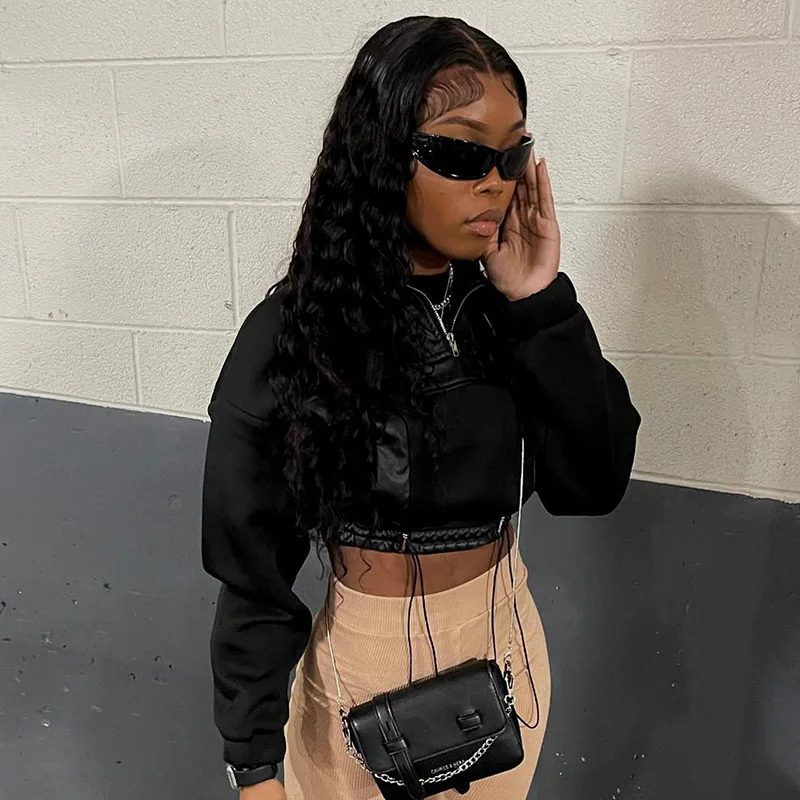 Crop Black Top Long Sleeve Y2K Streetswear Women 2022 Fall Winter Clothes Sexy T Shirts Blouses Fashion Sweatshirt Cropped Tops