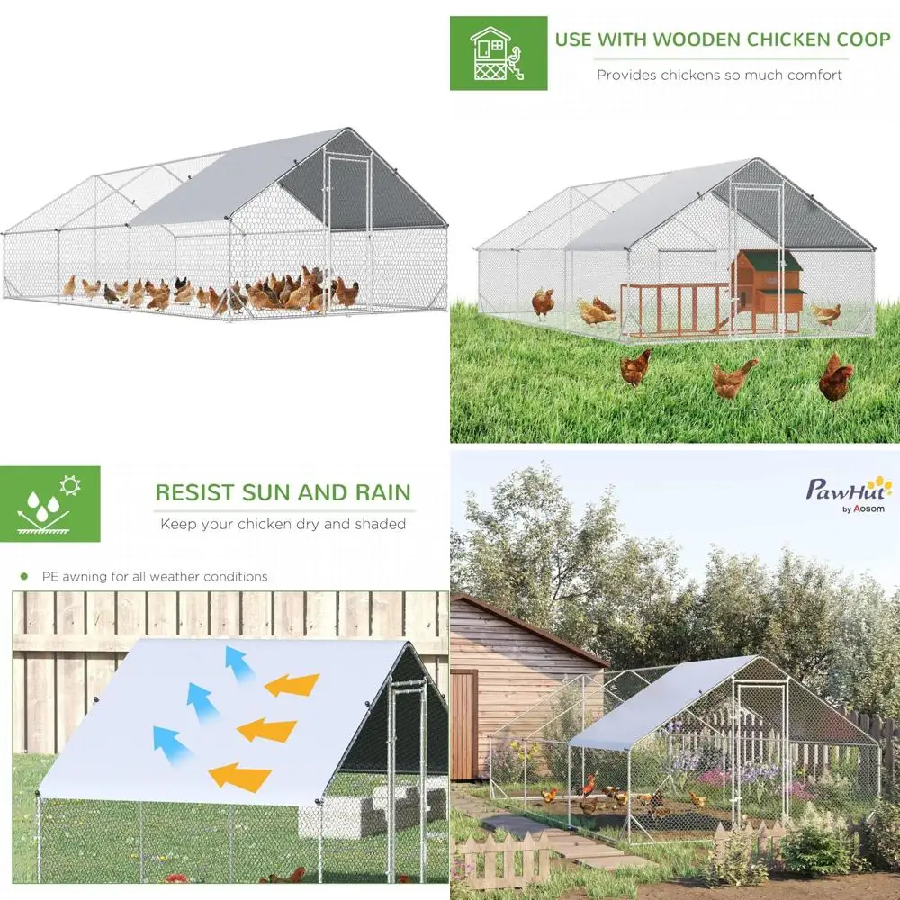 

Большой металлический курятник с водонепроницаемой устойчивой к ультрафиолетовому излучению крышкой, шпильцем для прогулок с курицей и клеткой для использования на открытом воздухе