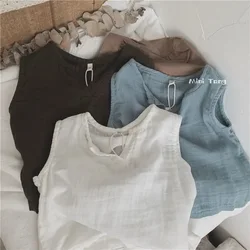 2024 Summer Solid Baby Vest Loose All-match Boy Sleeveless T-shirt Comfort Children Cotton Tees Girl Casual Tops Toddler Costume