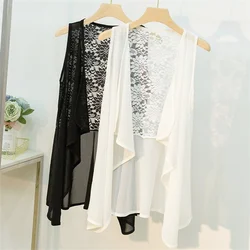 2023 Big Size Women Chiffon Vest Fashion Lady Lace Vests Female Slim Sleeveless Jackets Midi Sun Protetion Coat Outwear WZ2243