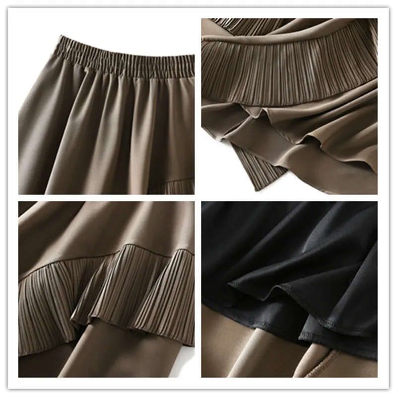 High Waist A-line Skirt Womens Fashion Korean Ruffles Midi Skirt Spring Summer 2022 Casual Beige Black Elegant Skirts