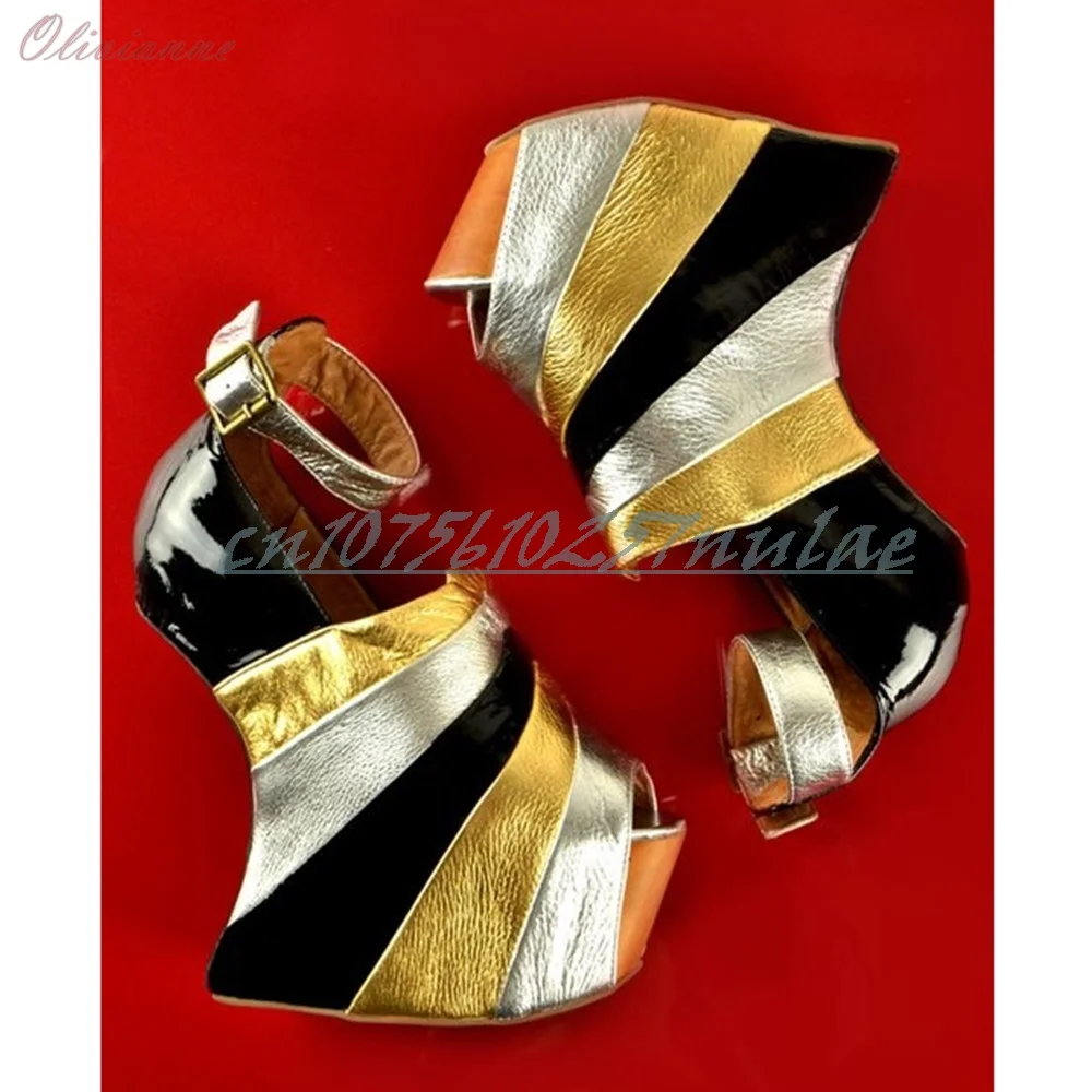 Mutilcolor Platform Peep Toe Sandals Strange Style High Heel Ankle Buckle Fashion Women Shoes 2025 Summer Zapatos Para Mujere