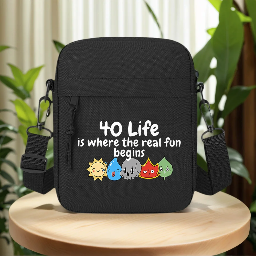 Life begins fun with elements of smile Men Crossbody Bag Single Shoulder Women Cartoon Anime Film Printing Design Unisex