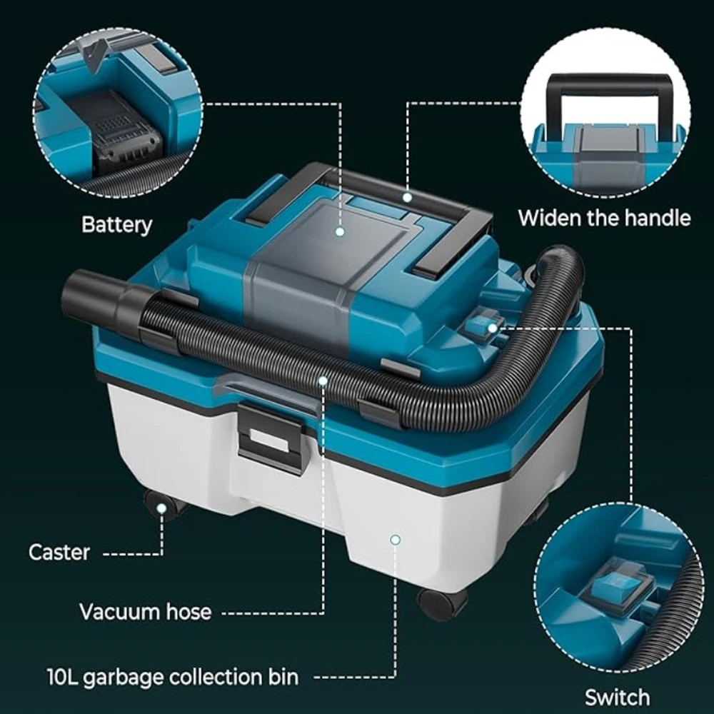 Cordless Brushless Multi-Functional Wet Dry Blow Vacuum Cleaner for Makita 18V Lithium Battery, for Home Garage Car Workshop