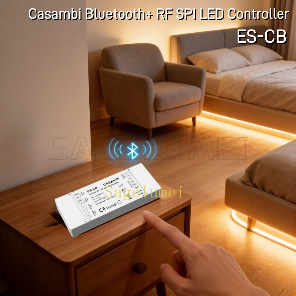 

Dual sensor 5-24VDC Casambi Bluetooth + RF SPI LED Controller ES-CB dual push switch for White/RGBW/RGBCCT SPI LED light strips
